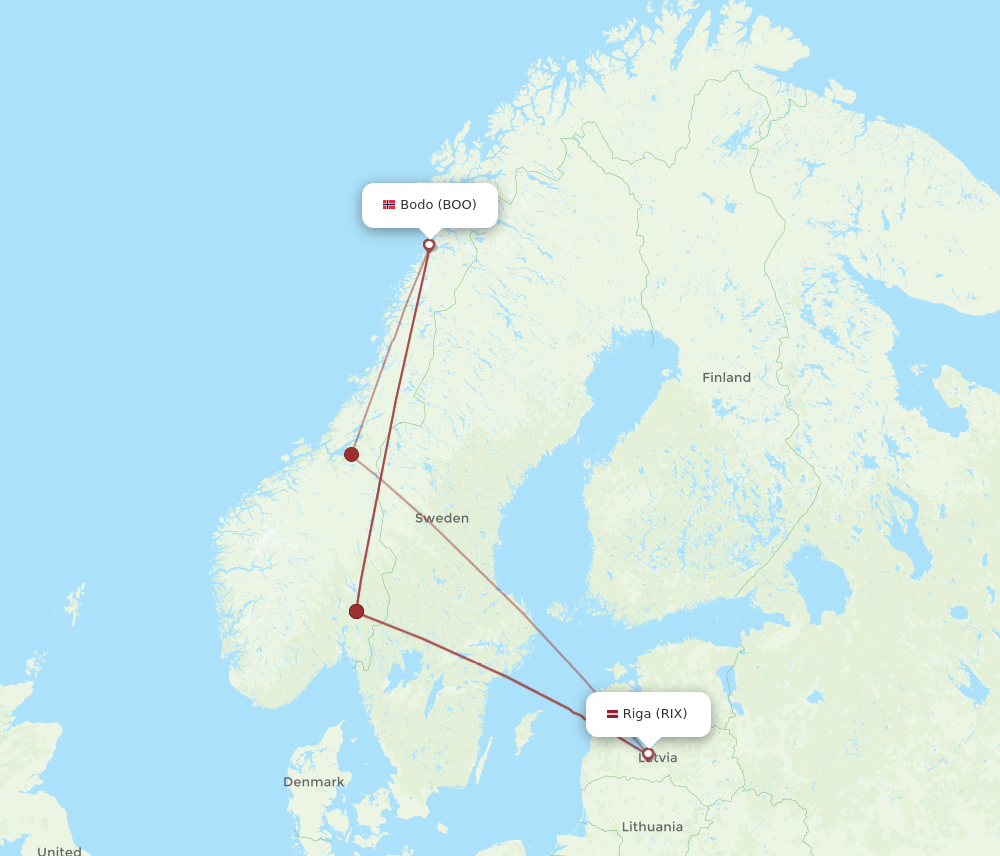 RIX to BOO flights and routes map