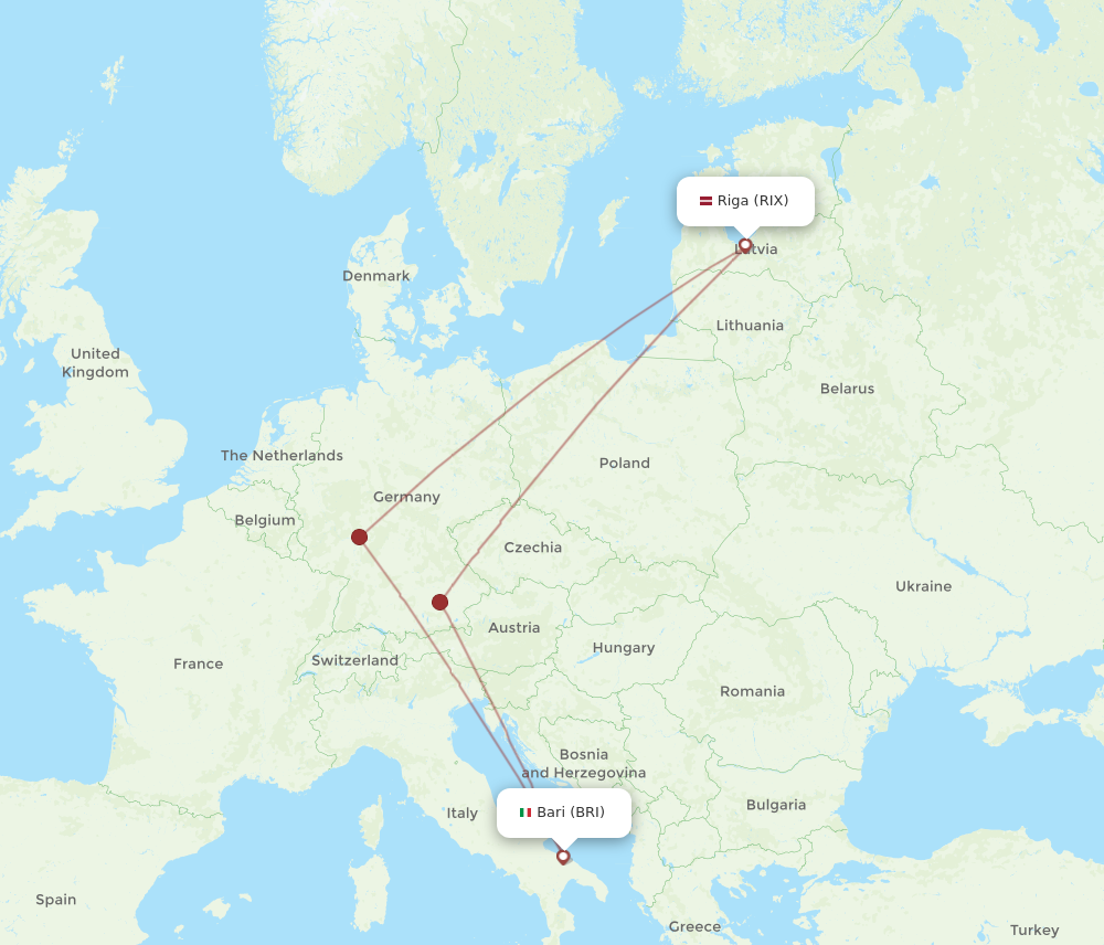 RIX to BRI flights and routes map