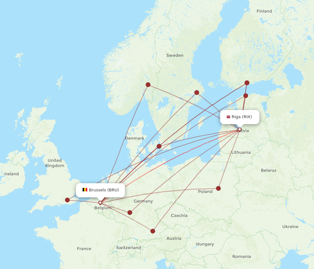 RIX to BRU flights and routes map