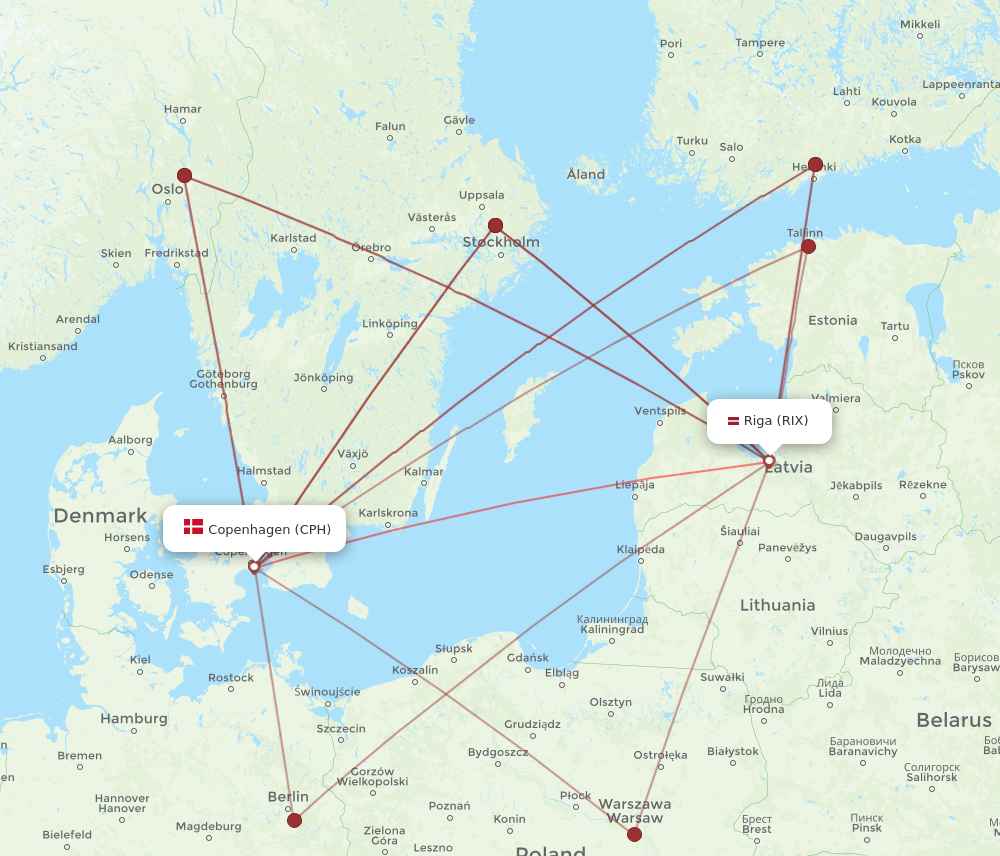 RIX to CPH flights and routes map