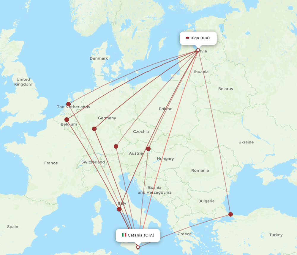 RIX to CTA flights and routes map