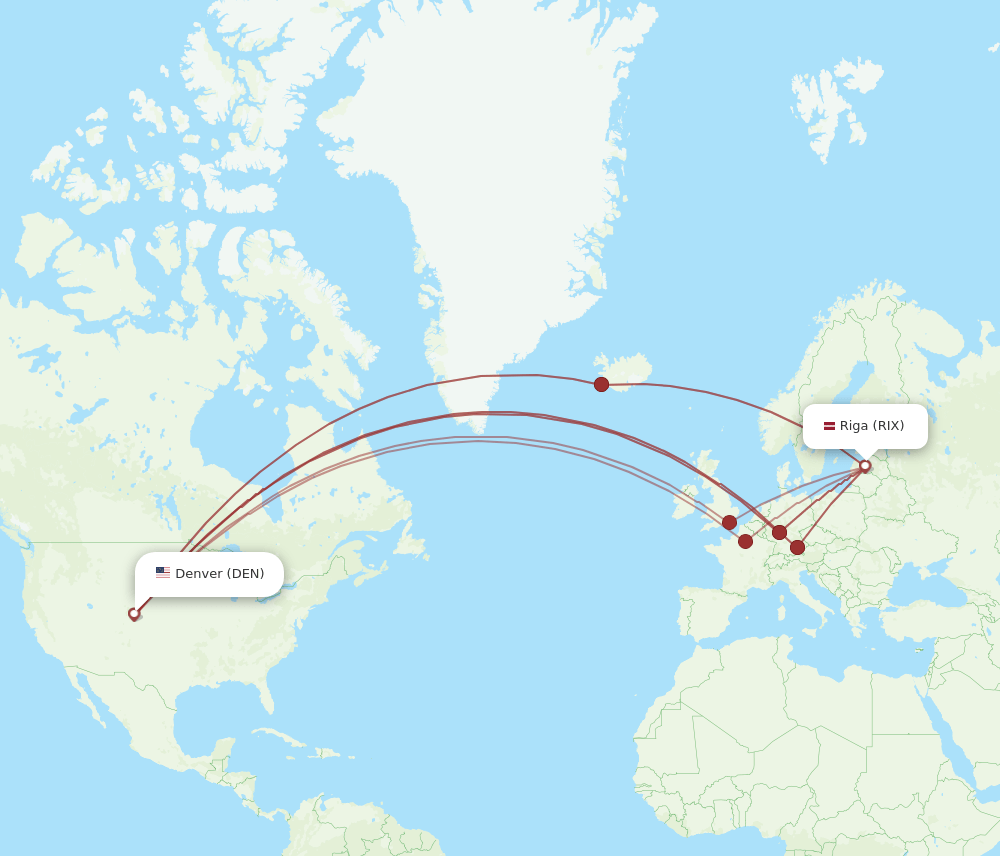RIX to DEN flights and routes map