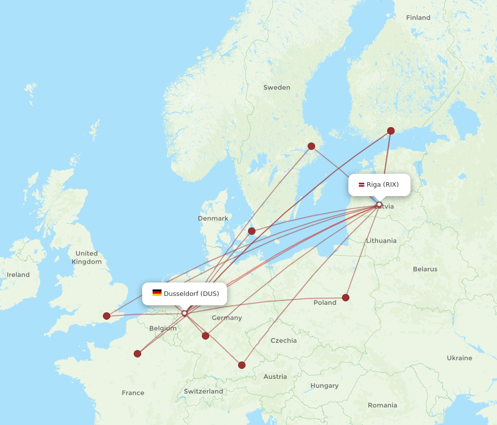 RIX to DUS flights and routes map