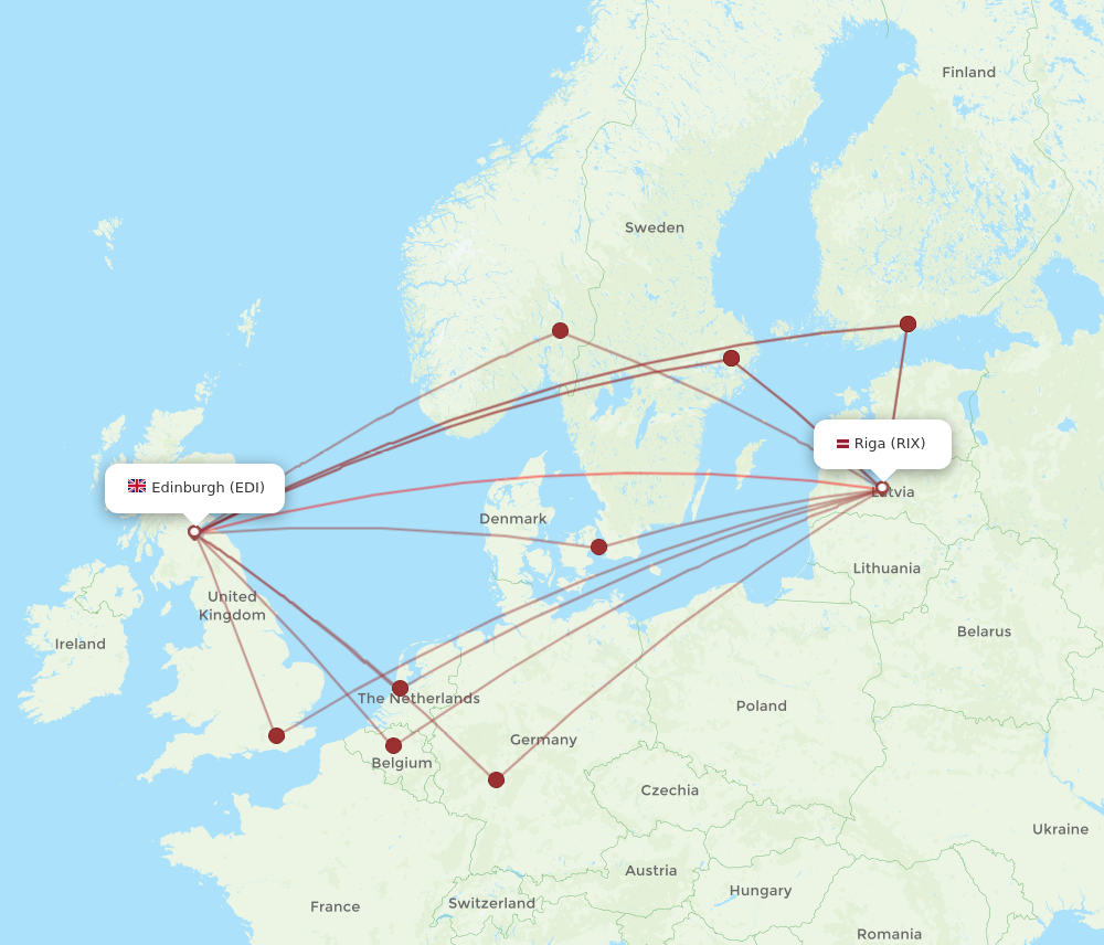 RIX to EDI flights and routes map