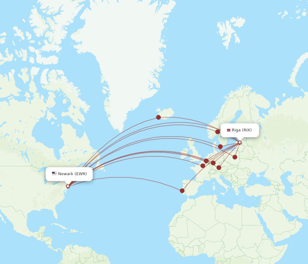 RIX-EWR flight routes