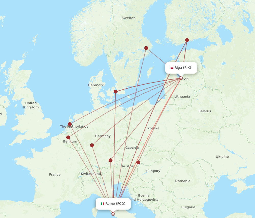 RIX to FCO flights and routes map