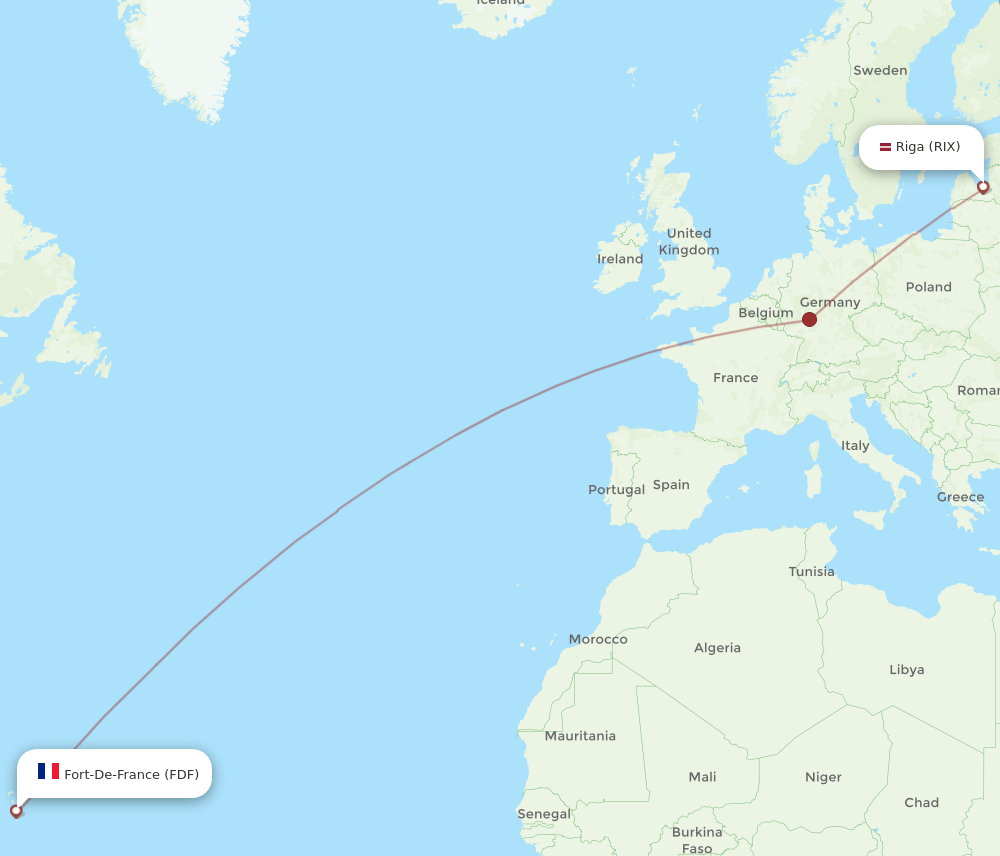RIX to FDF flights and routes map