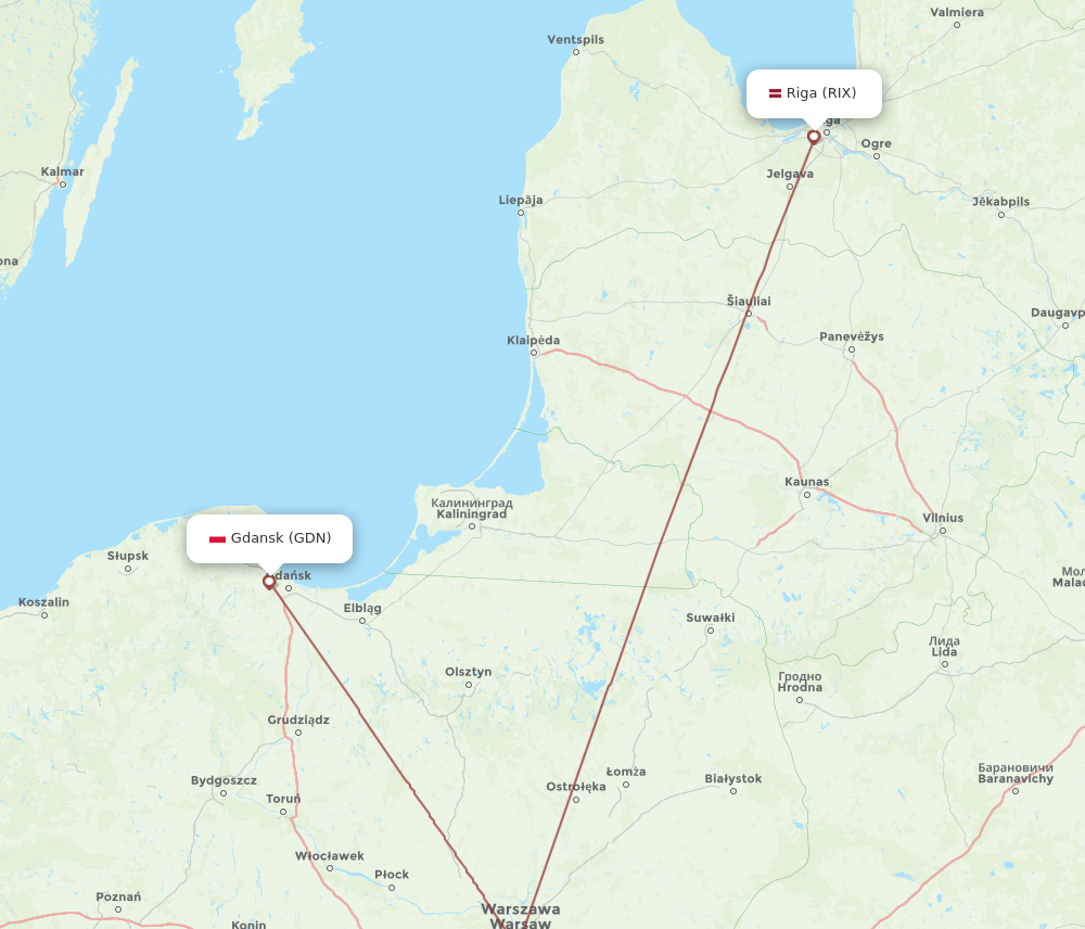 RIX to GDN flights and routes map