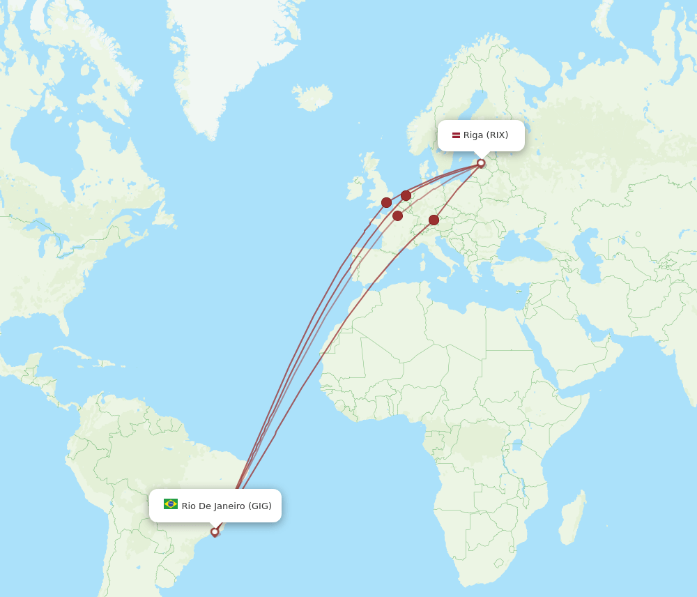 RIX to GIG flights and routes map