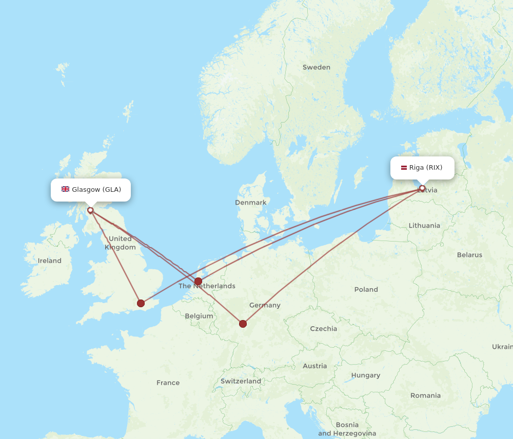 RIX to GLA flights and routes map