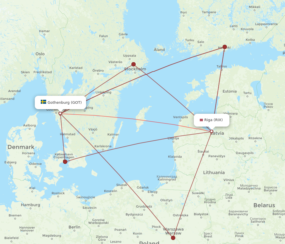 RIX to GOT flights and routes map