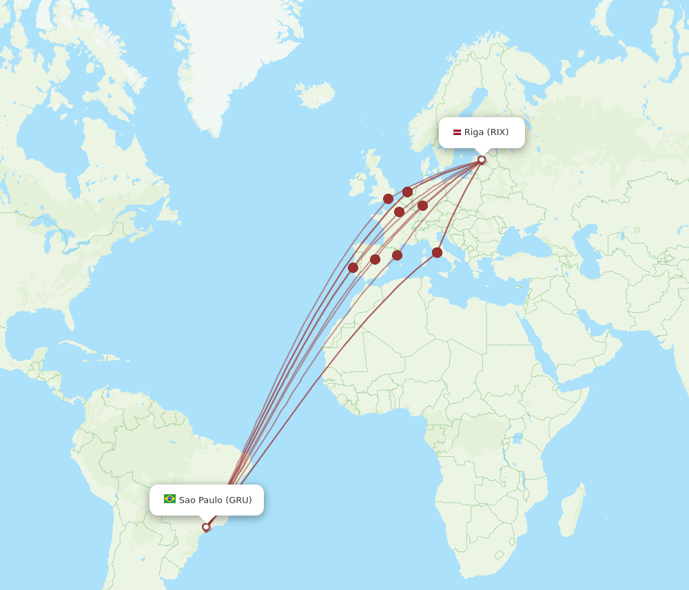 RIX to GRU flights and routes map