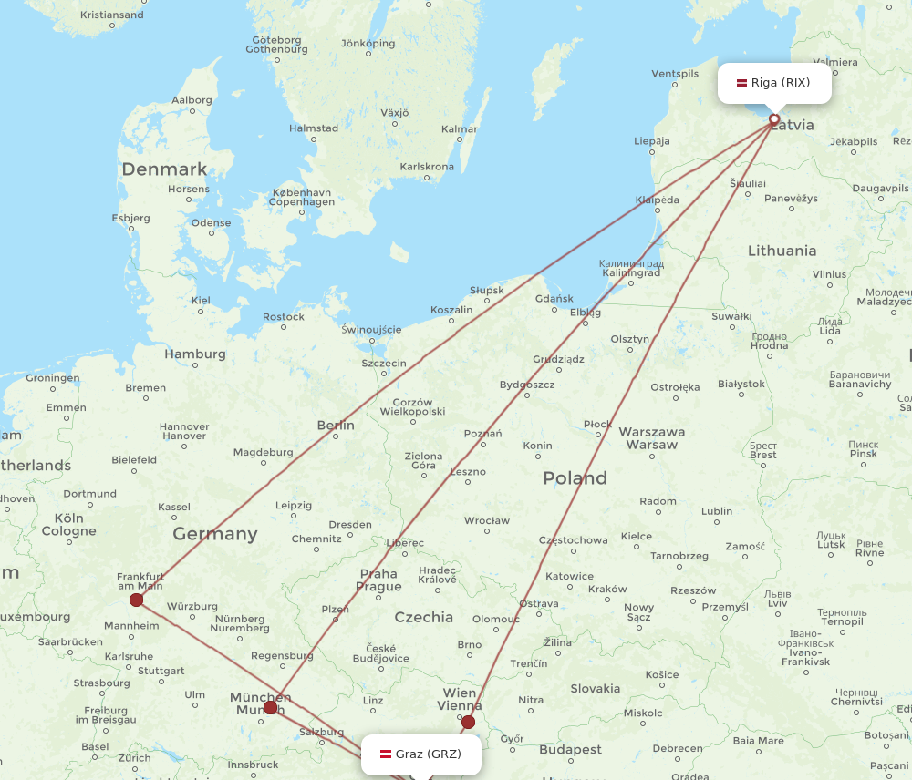 RIX to GRZ flights and routes map