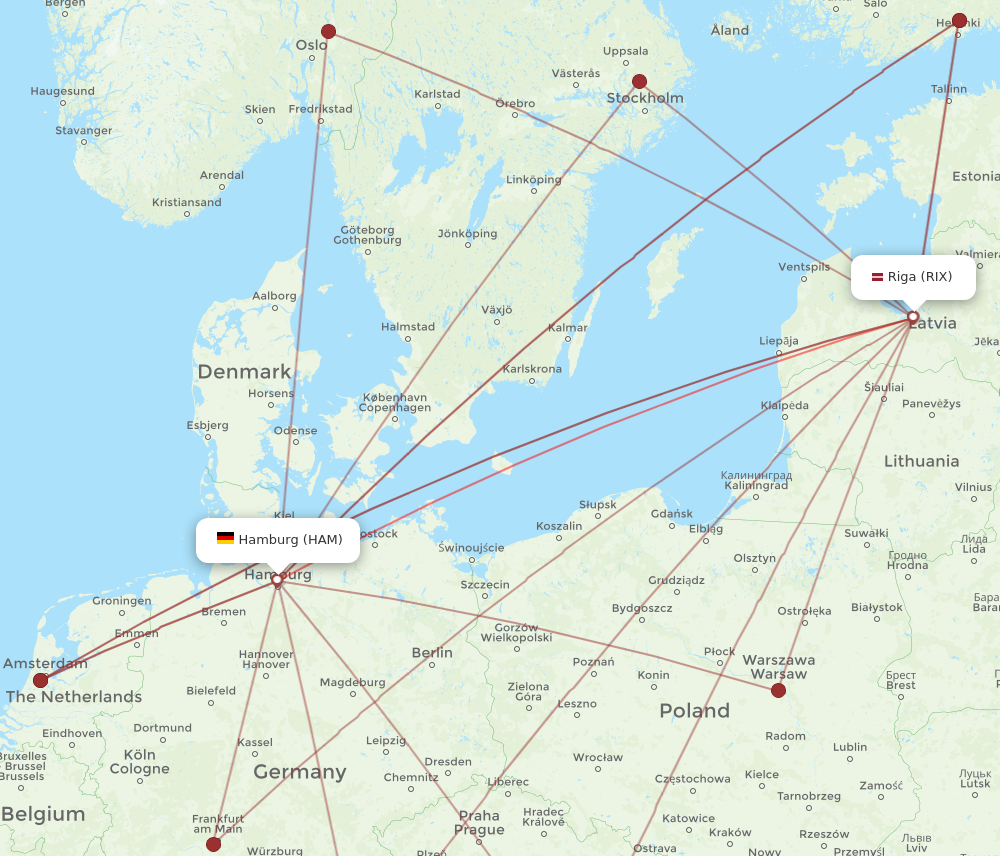 RIX to HAM flights and routes map