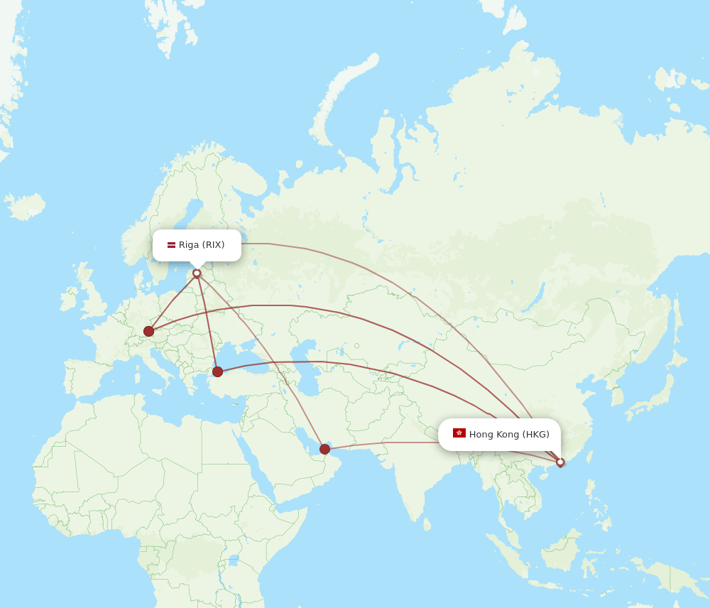 RIX to HKG flights and routes map