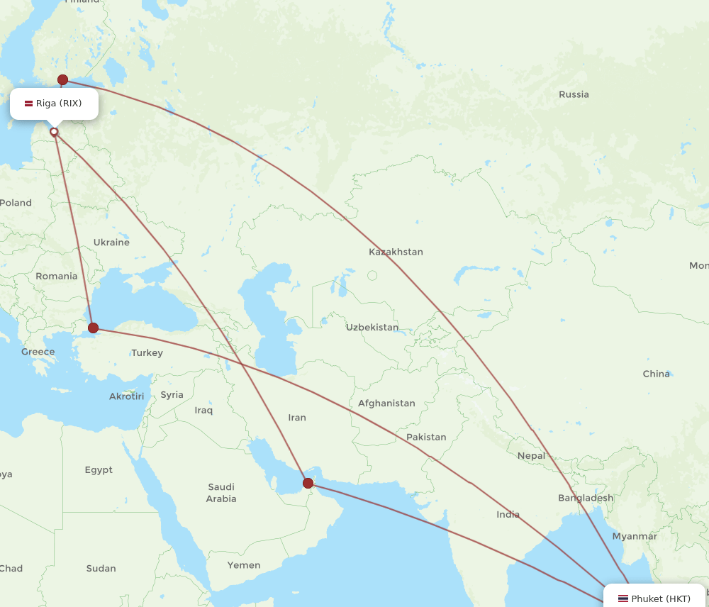 RIX to HKT flights and routes map