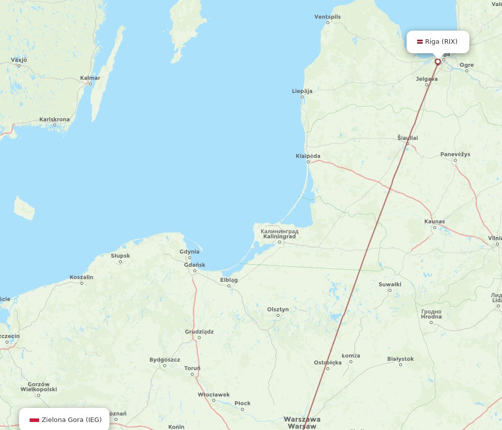 RIX to IEG flights and routes map