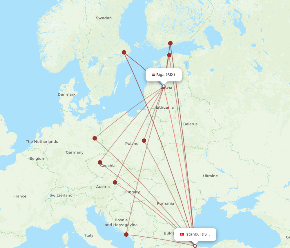 RIX to IST flights and routes map