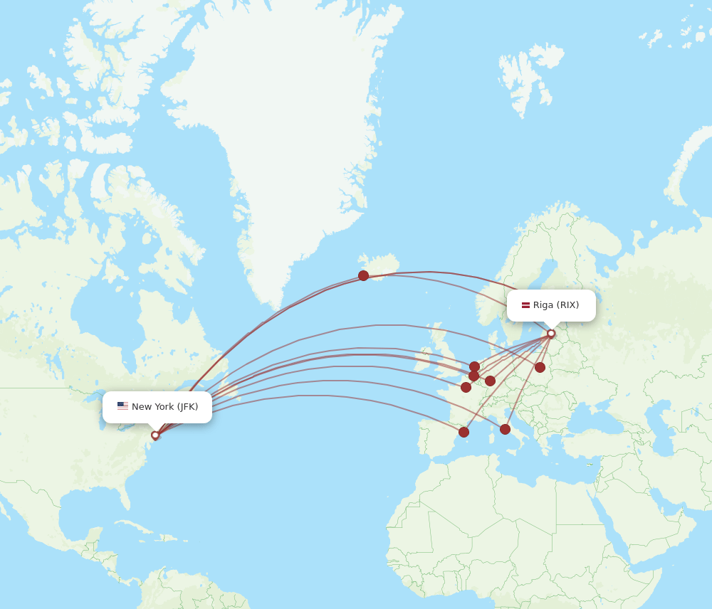 RIX-JFK flight routes