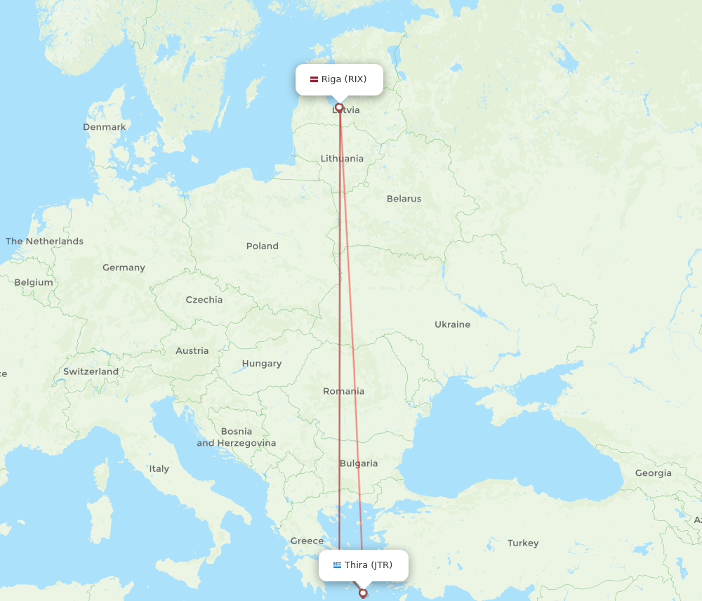 RIX-JTR flight routes