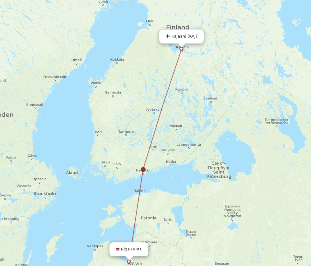 RIX to KAJ flights and routes map