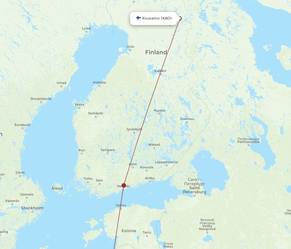 RIX to KAO flights and routes map