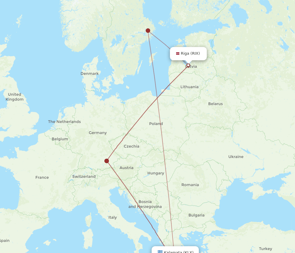 RIX-KLX flight routes