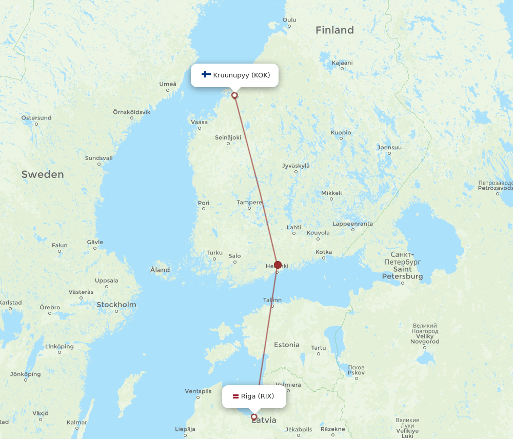 RIX to KOK flights and routes map