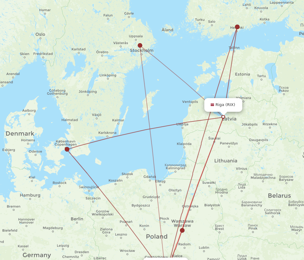 RIX to KRK flights and routes map