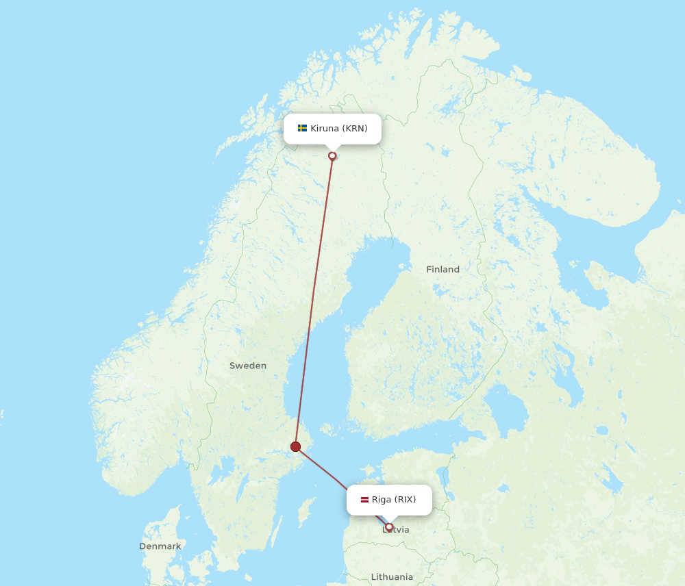 RIX to KRN flights and routes map