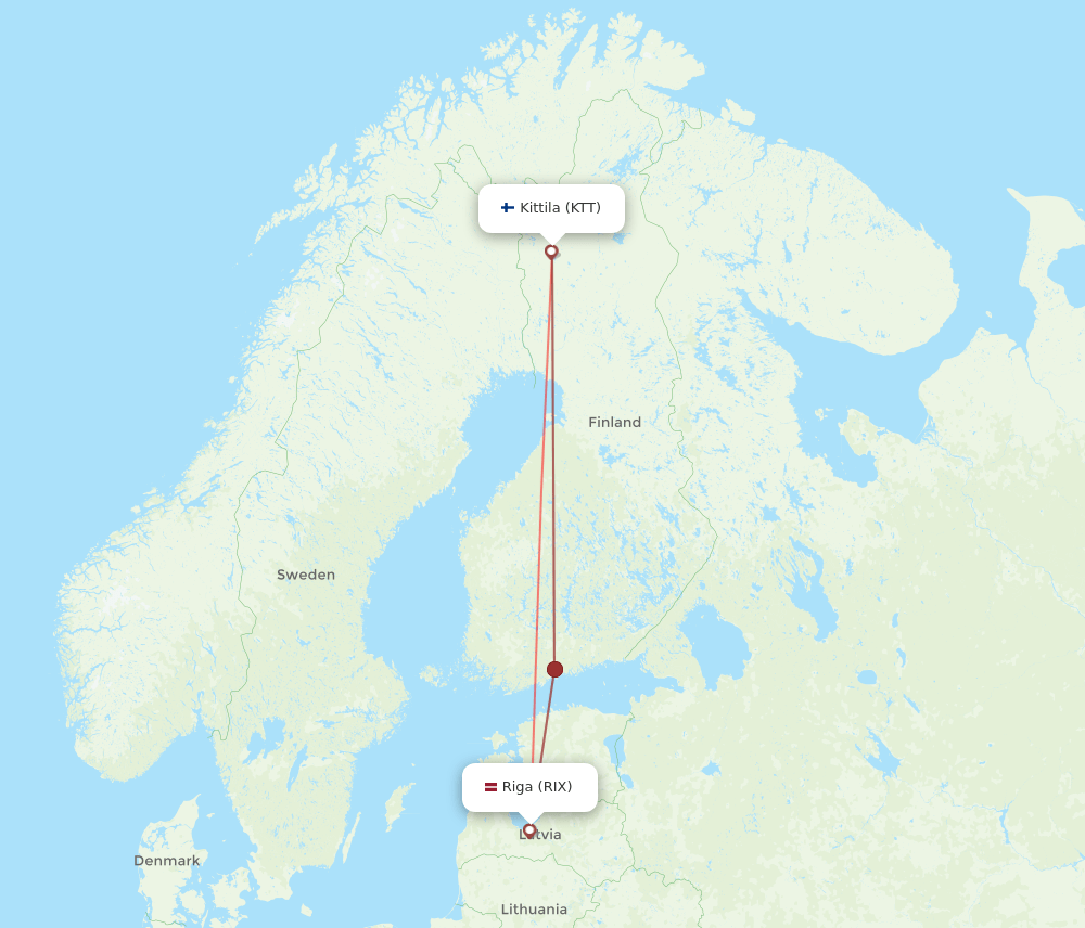 RIX to KTT flights and routes map