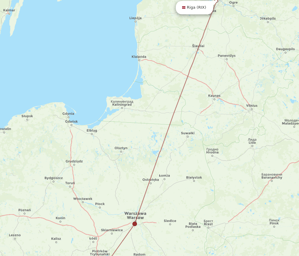 RIX to KTW flights and routes map