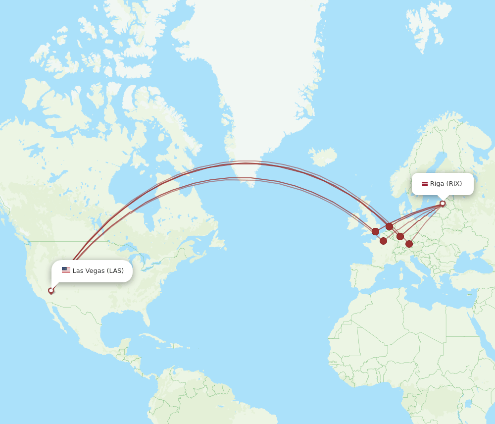RIX to LAS flights and routes map