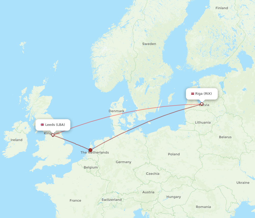 RIX to LBA flights and routes map
