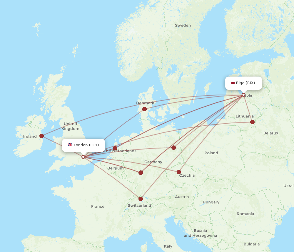 RIX to LCY flights and routes map
