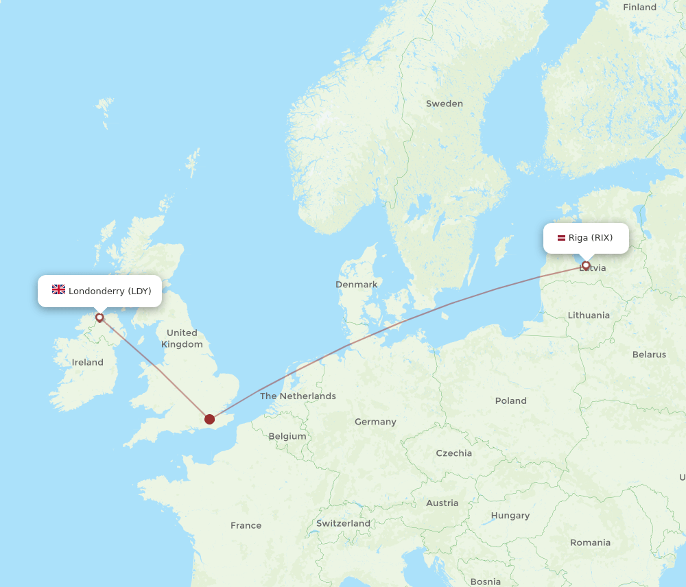 RIX-LDY flight routes