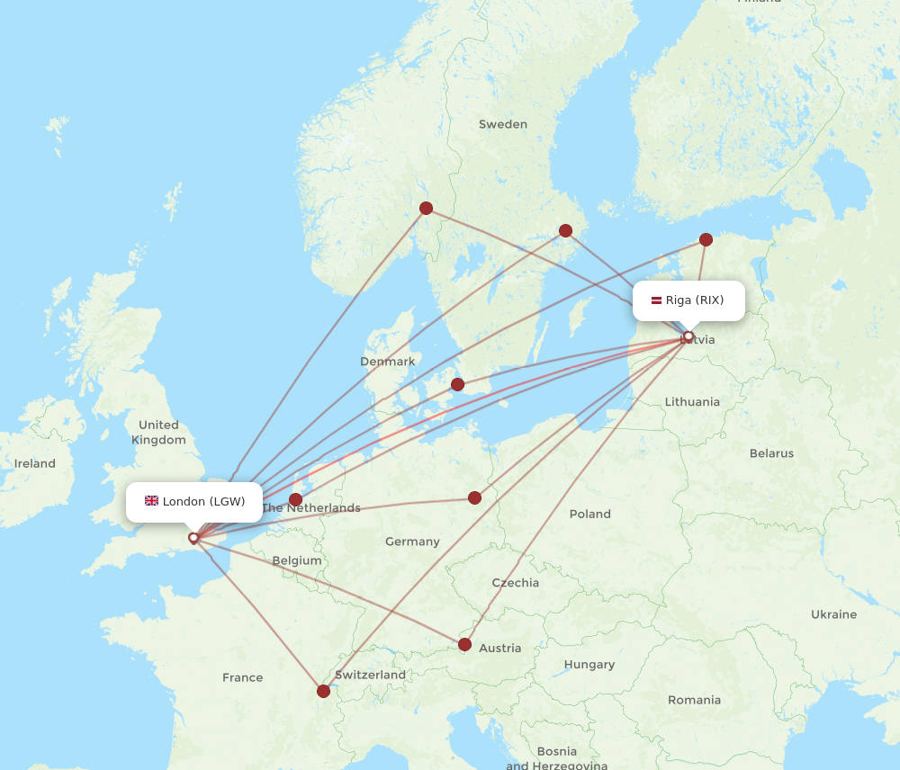 RIX to LGW flights and routes map