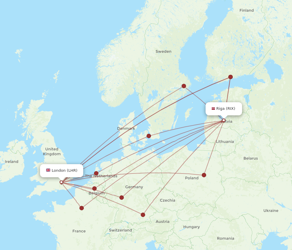 RIX to LHR flights and routes map