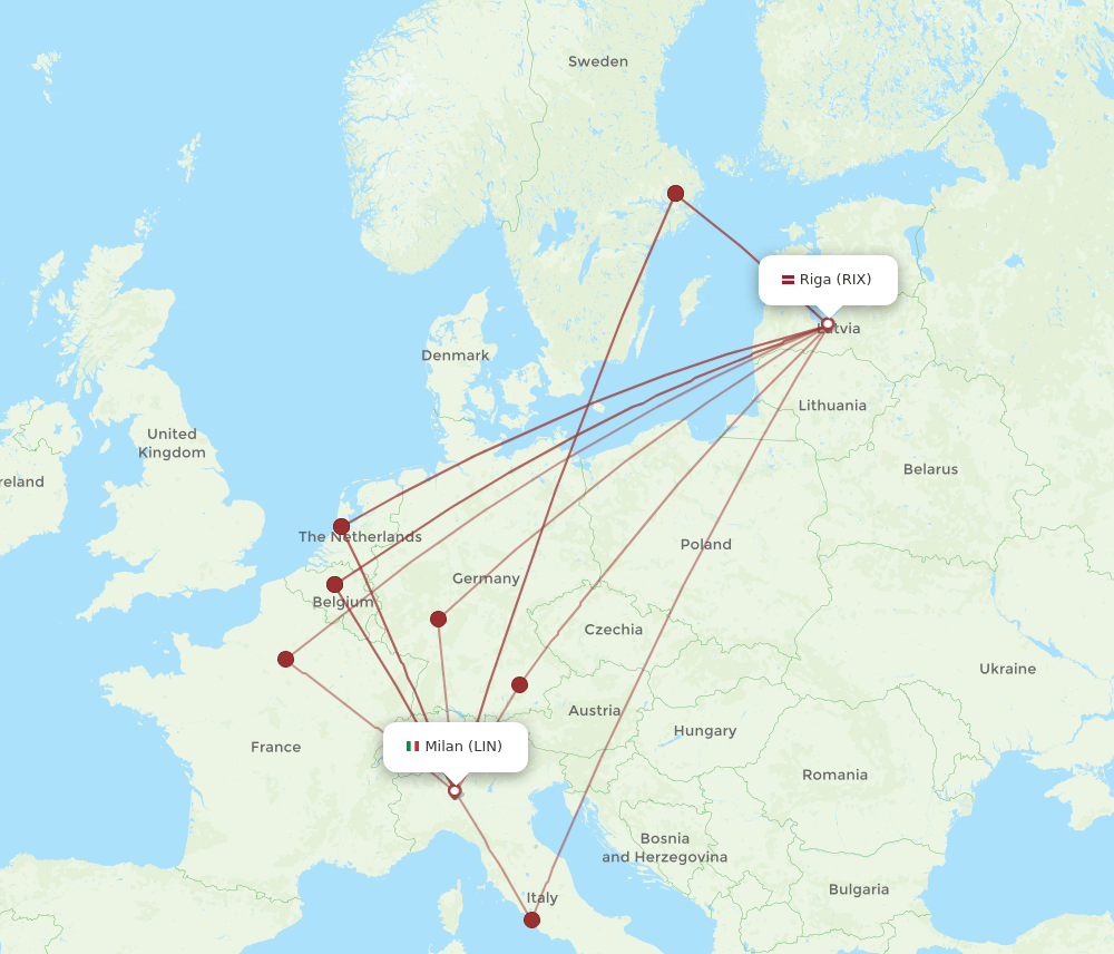 RIX to LIN flights and routes map