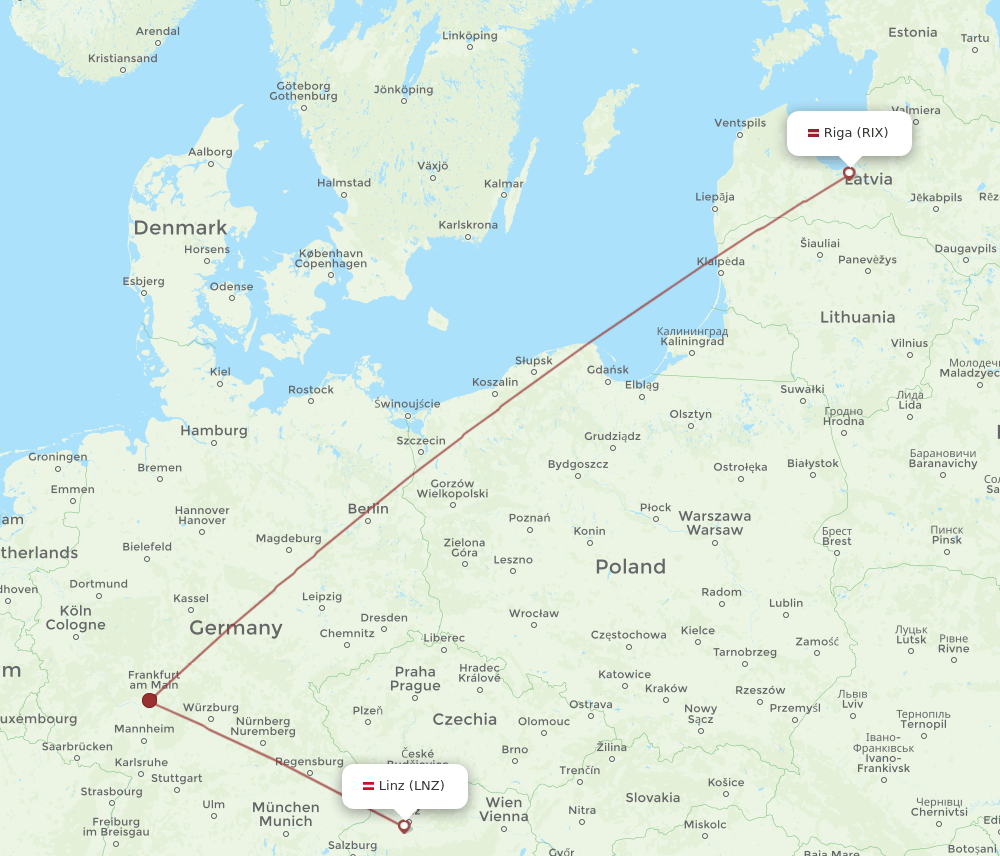 RIX to LNZ flights and routes map
