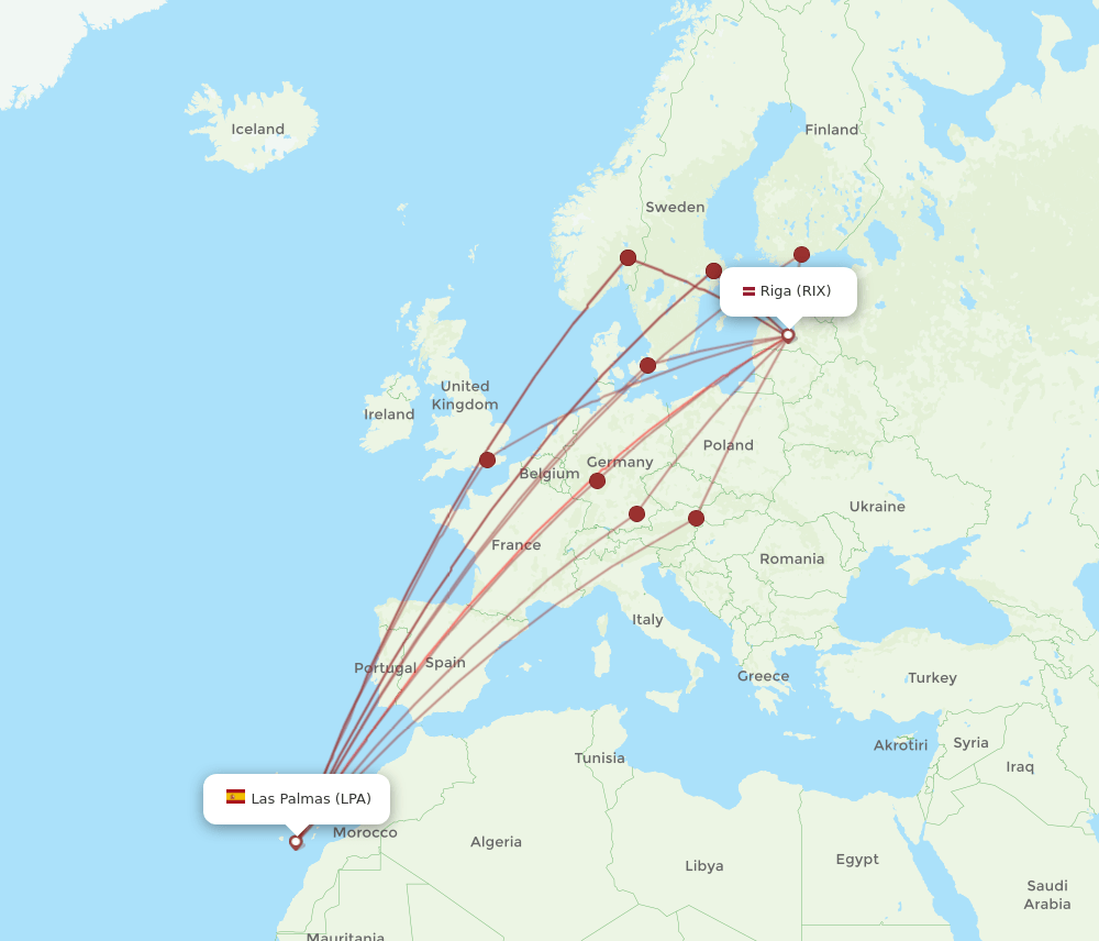 RIX-LPA flight routes