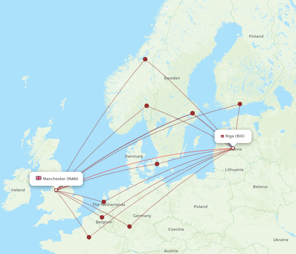 RIX to MAN flights and routes map