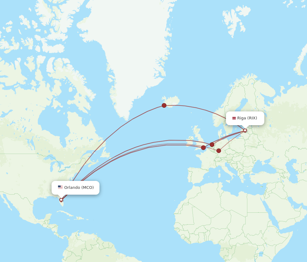 RIX-MCO flight routes