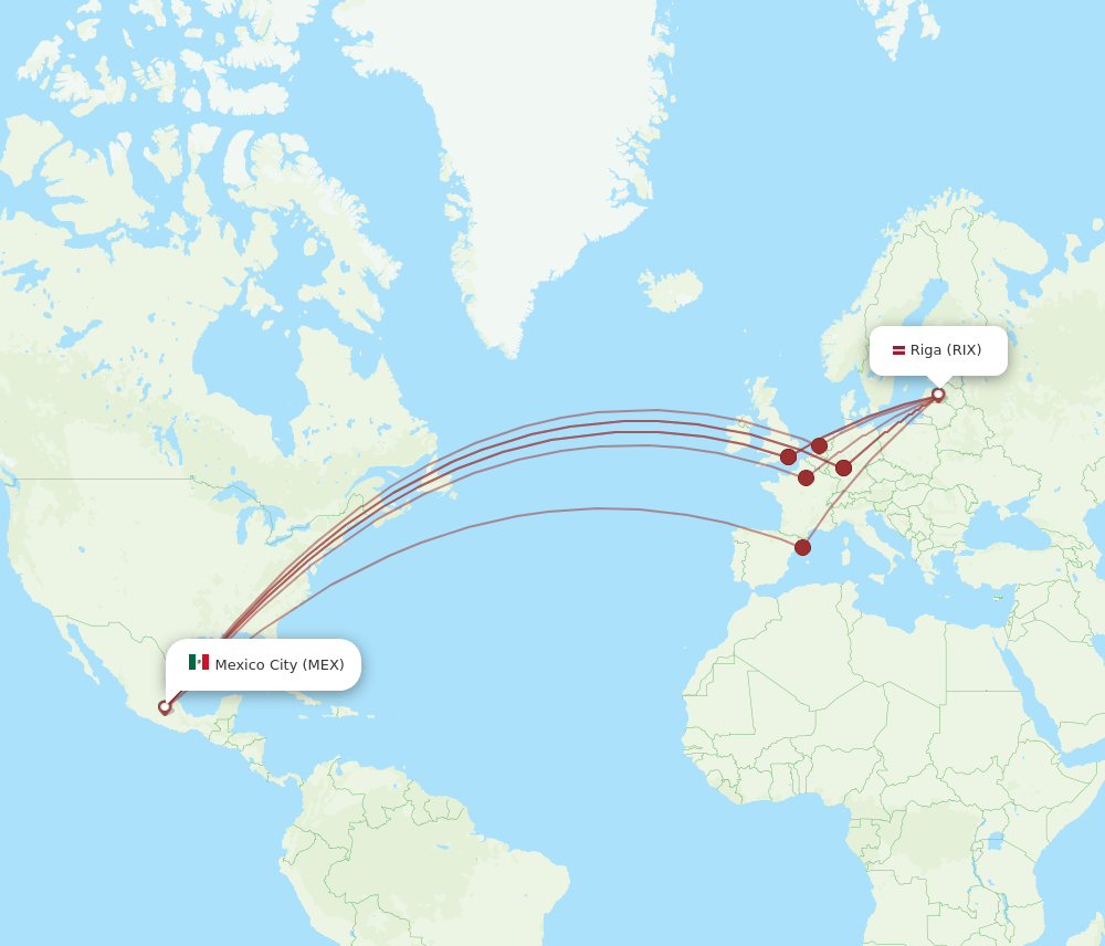 RIX-MEX flight routes