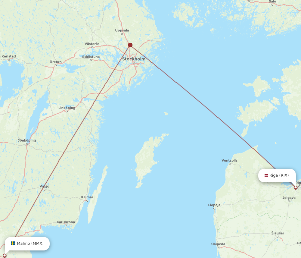 RIX to MMX flights and routes map