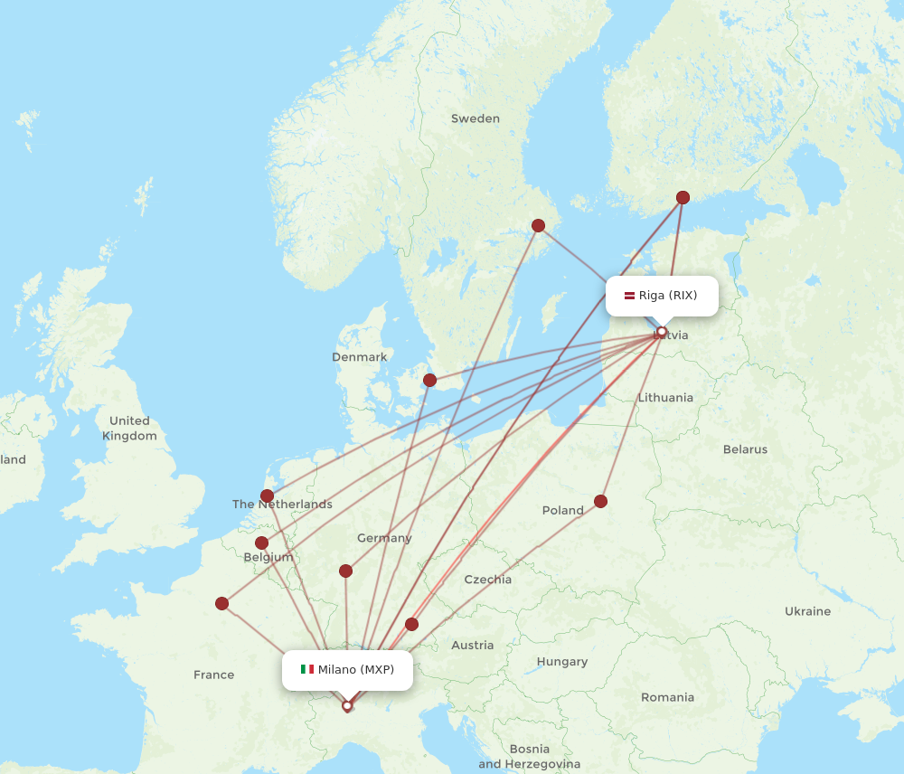 RIX to MXP flights and routes map