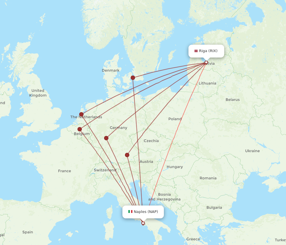 RIX to NAP flights and routes map