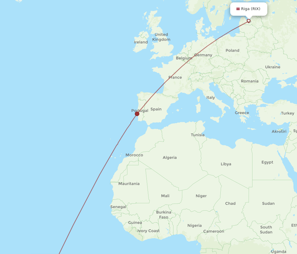 RIX-NAT flight routes
