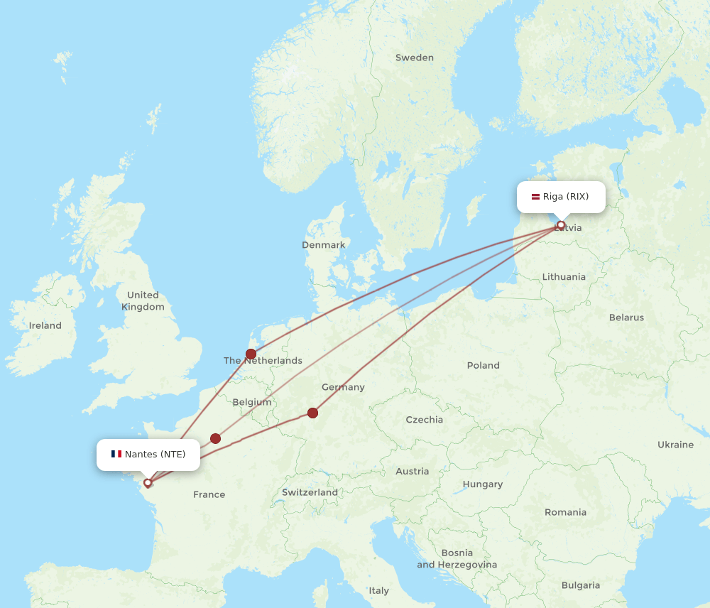 RIX-NTE flight routes