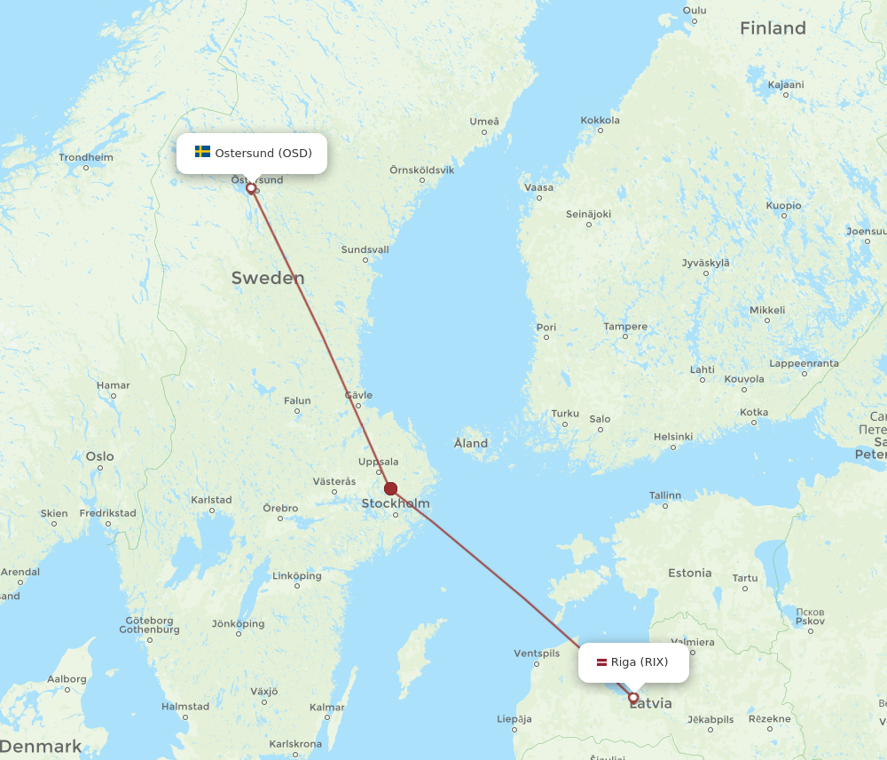 RIX to OSD flights and routes map